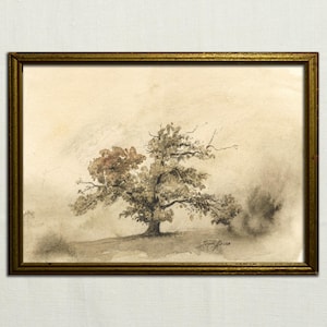 PRINT- Kastanienbaum klassisches Aquarellbild, Baumbild, Castanea sativa, Kastanienmalerei, klassische Malerei von Bild 1