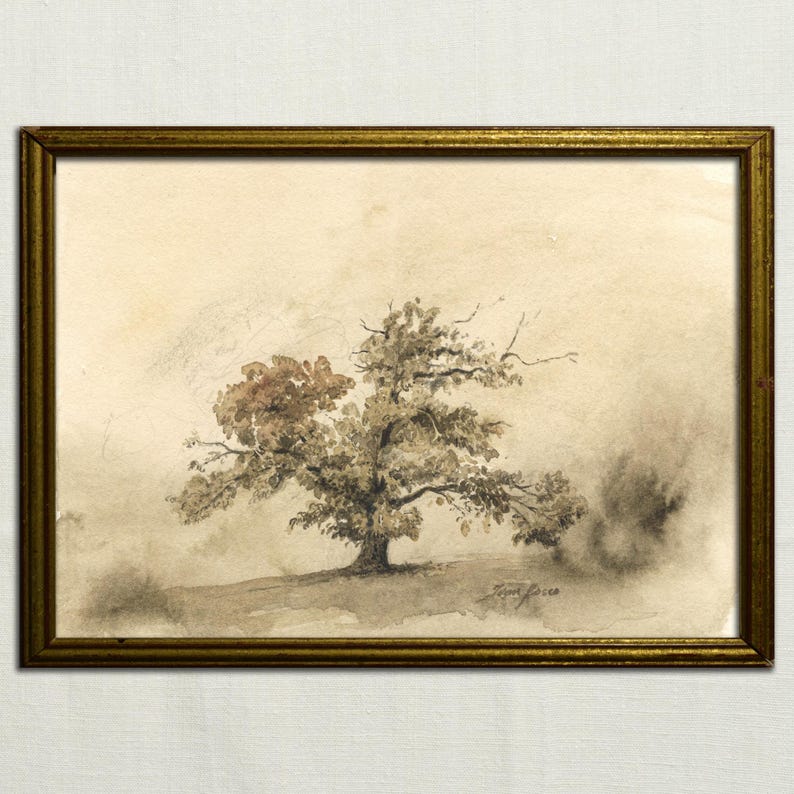 PRINT- Kastanienbaum klassisches Aquarellbild, Baumbild, Castanea sativa, Kastanienmalerei, klassische Malerei von Bild 1