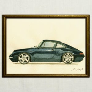 PRINT - Porsche 911 993 Carrera black- Porsche classic - print watercolor painting art wall car decal auto Porsche -  by Juan Bosco