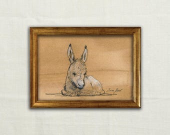 Original, NO UNA IMPRESIÓN: arte de burro, boceto de burro a carboncillo, burro minimalista, dibujo de burro, obra de arte de burro a lápiz - Arte sin marco.