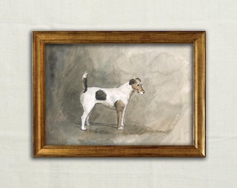 Original, PAS UNE IMPRESSION - Aquarelle de chien Fox Terrier sur papier, art mural chien, peinture fox terrier, illustration de chien, oeuvre d'art de chien fox terrier.