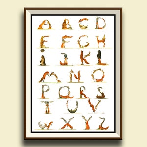 Ours en renard impression-Woodland alphabet - lettres aniamal - raton laveur lièvre squirrel - impression aquarelle des animaux forêt - Art Print par Juan Bosco