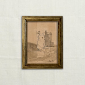 Origineel, GEEN PRINT - kasteelkunst, oude ruïnes houtskoolschets, minimalistische kasteeltekening, fortkunst, kasteeltorenkunst - kunst zonder lijst