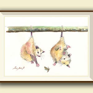 PRINT- Opossum cubs - Opossum babies print - Possum art - Marsupial print watercolor painting art wall - Art Print by Juan Bosco