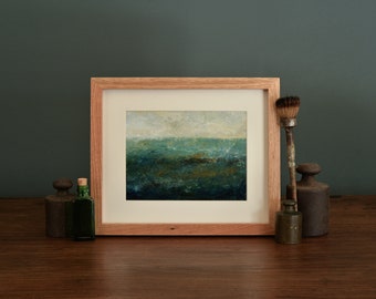 Abstract coastline oil on wood artwork, seascape oil illustration, blue abstract horizon painting, messy deep ocean, Abstracts by Juan Bosco