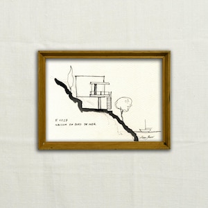 Origineel, GEEN PRINT - E 1027 House Eileen Gray, kunst aan de muur architectuur, 20e-eeuwse architectuurtekening - kunst zonder lijst