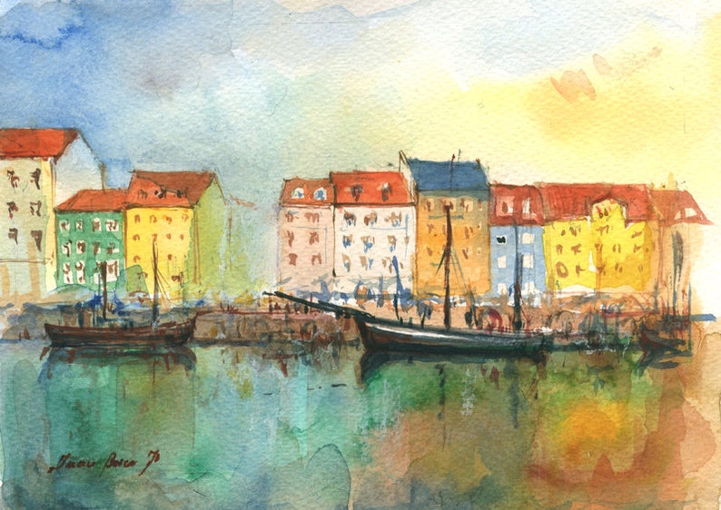 PRINT Copenhagen Denmark Nyhavn Harbour Sail Ships Boats Etsy
