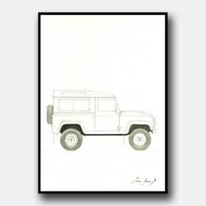 PRINT- Land rover defender painting - Classic 4WD Off Road car - Car print decor -  Art Print by