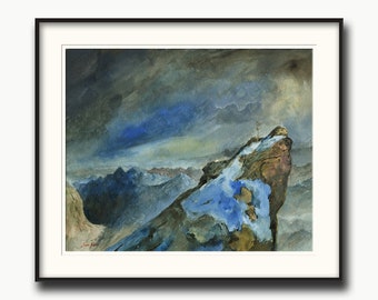 Zugspitze Mountain original painting, mountain watercolor,  landscape, by Juan Bosco