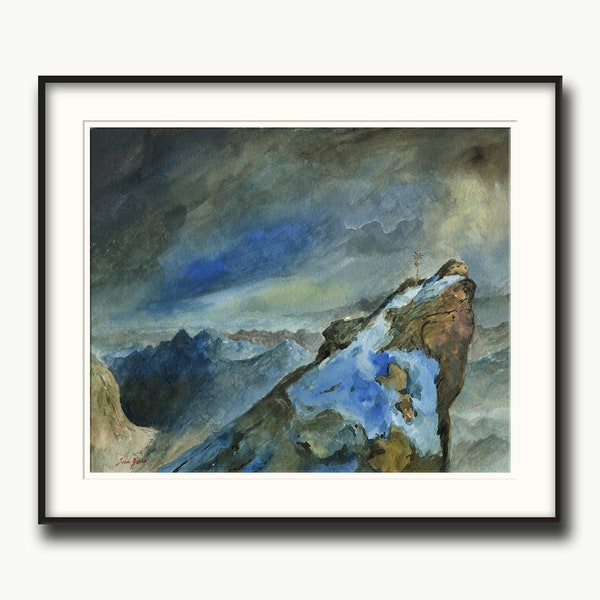 Zugspitze Original Gemälde, Berg Aquarell, Landschaft, von Juan Bosco