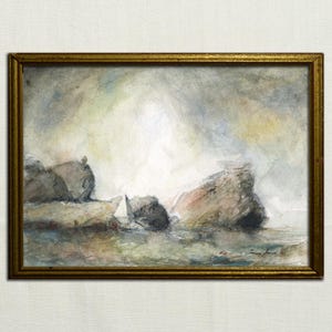 STAMPA - Punto panoramico La Peñona nelle Asturie, disegno acquerello su carta, illustrazione di paesaggio marino della Cantabria, dipinto di costa, Salinas.