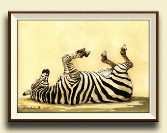 PRINT-Zebra print, zebra animal art, zebra cute animal, zebra wall africa painting watercolor - Jungle animal -  Art Print by Juan Bosco