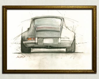 PRINT-Porsche 911 rs - Porsche classic - print watercolor painting art wall car decal auto Porsche - art- by