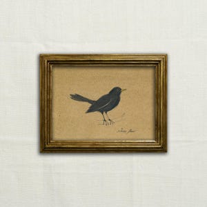 Origineel, NOT A PRINT- Merelkunst, gewone merel aquarelschets, minimale merel, Turdus merula, vogelillustratie - ingelijste kunst.