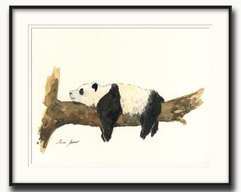 Sleeping panda watercolor, giant panda art, panda bear watercolor, panda print, panda artwork, giant panda print-  Art Print by Juan Bosco
