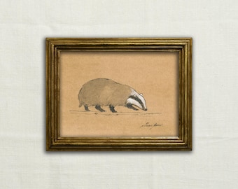 Original, KEIN DRUCK - Dachs Zeichnung, Dachs Kohlezeichnung, minimalistischer Dachs, Musteloidea klassische Zeichnung, Dachs Zeichnung - Ungerahmt Kunst.
