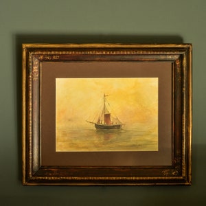 STAMPA - Acquerello raffigurante un vecchio veliero, opera d'arte raffigurante un'antica barca da pesca, illustrazione marittima scura, stampe di barche, dipinti di navi.