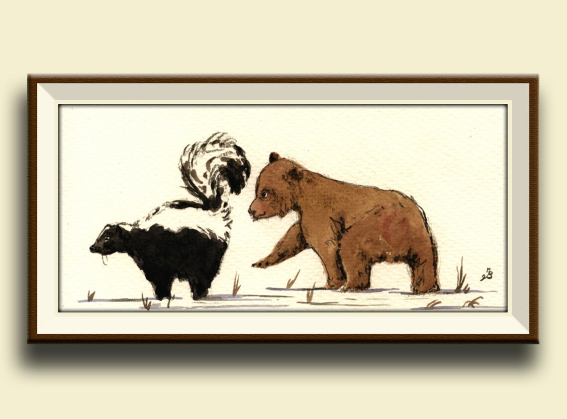Print-grizzly Bear Cub With Skunk Baby Bear Artwork bear | Etsy