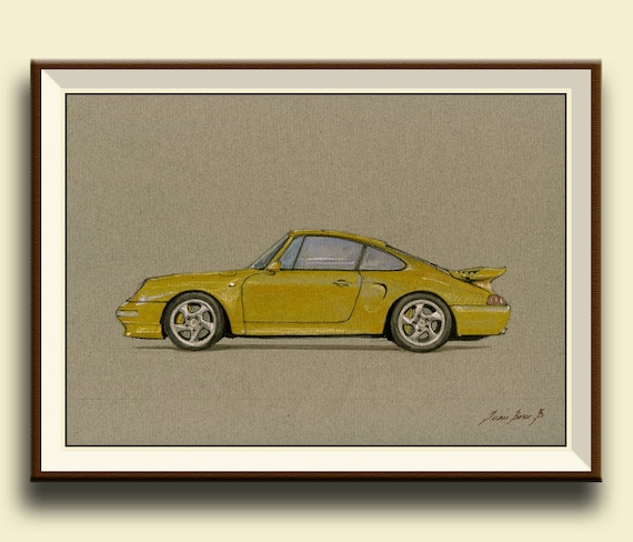 Print-porsche 911 993 Turbo S Yellow - Porsche Classic - Print