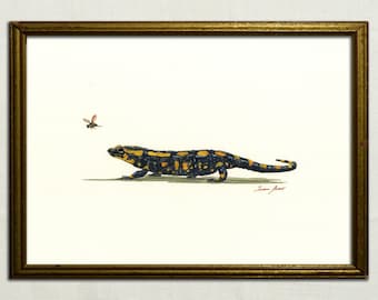 DRUCK -Feuersalamander Aquarell, Feuersalamander Druck, Feuersalamander Kunstwand, Feuersalamander Malerei Kunst, Amphibien Tier