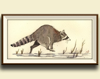 PRINT-Raccoon in the forest - Art Print by Juan Bosco