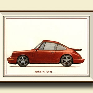 PRINT-Porsche 911 964 RS Porsche classic print watercolor painting art wall car decal auto Porsche art by Juan Bosco image 1