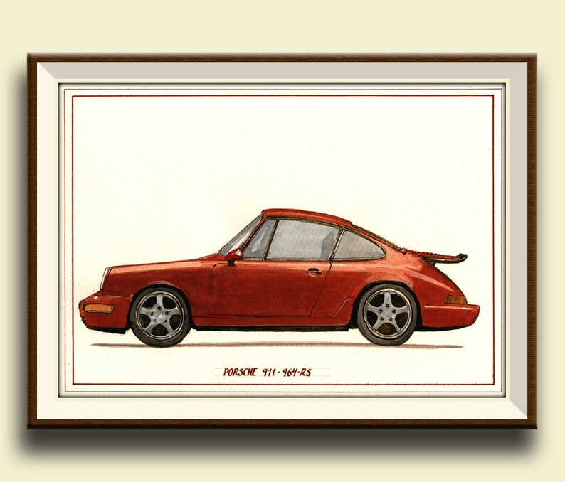 PRINT-Porsche 911 964 RS Porsche classic print watercolor painting art wall car decal auto Porsche art by Juan Bosco image 1