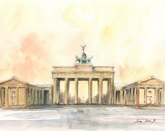 PRINT -Berlin painting - Brandenburger Tor Cityscape - Brandenburg Gate Capital Europe - Berlin art - Watercolor painting & Prints