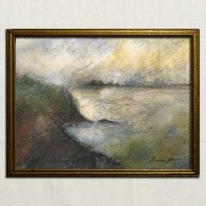 Dipinto concettuale di una costa marina ad acquerello su carta, opera d'arte della costa atlantica, disegno ad acquerello della costa delle Asturie, opere astratte di Juan Bosco.