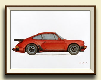PRINT-Porsche 911 turbo 930 car- classic Porsche 911 decor - auto car Porsche art wall - Art Print by Juan Bosco