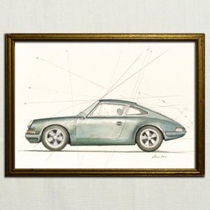 AFDRUKKEN: klassiek Porsche 911-schilderij, Porsche 911-afdruk, Porsche 911-auto aquarel, autoliefhebber decor, origineel Porsche & afdrukken door