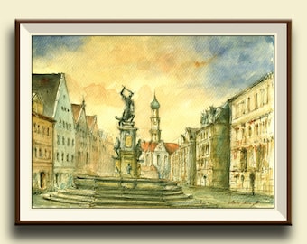 PRINT-Augsburg Bavaria Germany city - architecture cityscape - Art Print by Juan Bosco
