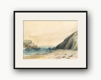 Seascape watercolor painting, beach art, ocean print, beach house decor, bay decor print, original and print ocean art by Juan Bosco