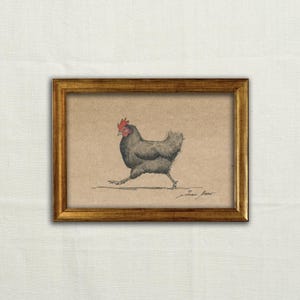 Original, NOT A PRINT - Hen bird art, chicken watercolor & charcoal, hen illustration, chicken painting, farm house art wall, black hen art.