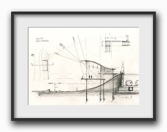 Architectural drawing - technical section plan drawing - architect technic illustration - art Print from an original by Juan Bosco