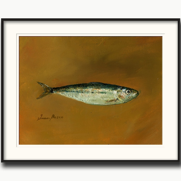 Sardine oil painting, pilchard painting, pilchard print, fish oil painting, fish print sardine decor Print from Oil painting by Juan Bosco