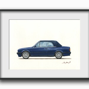 PRINT - BMW 3er cabrio - BMW E30 cabrio Oldtimer - Druck Aquarell Malerei Kunst Wandaufkleber Auto Bmw - art-by