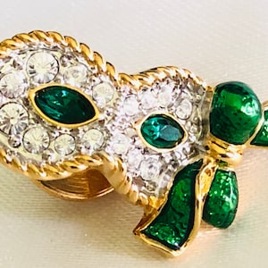 Vintage Swarovski Crystal & Green Enamel Mardi Gras Mask Tack Pin