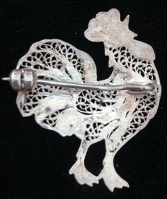 Broche Ancienne Coq En Filigrane Et Émail - Occasion Bon État