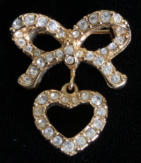Vintage Swan Signed Swarovski Crystal Bow with Hea