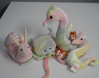 Beanie baby lot- ocean sea Neon seahorse, goochy octopus, Swirly snail beanie babies