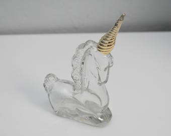 Avon Unicorn Perfume Glass Bottle Empty Plastic Horn Lid Vintage