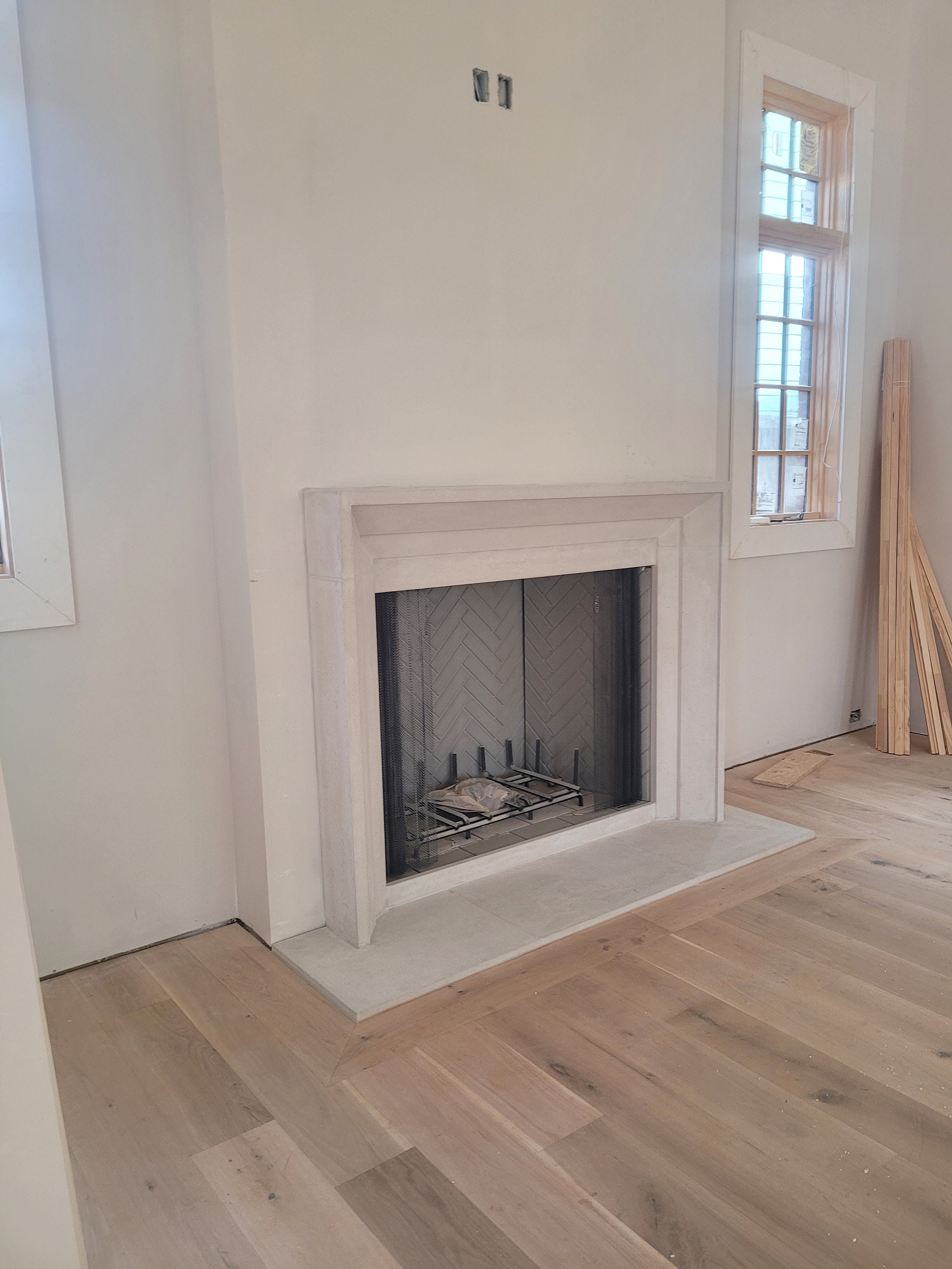 Modern Cast Limestone Fireplace Surround