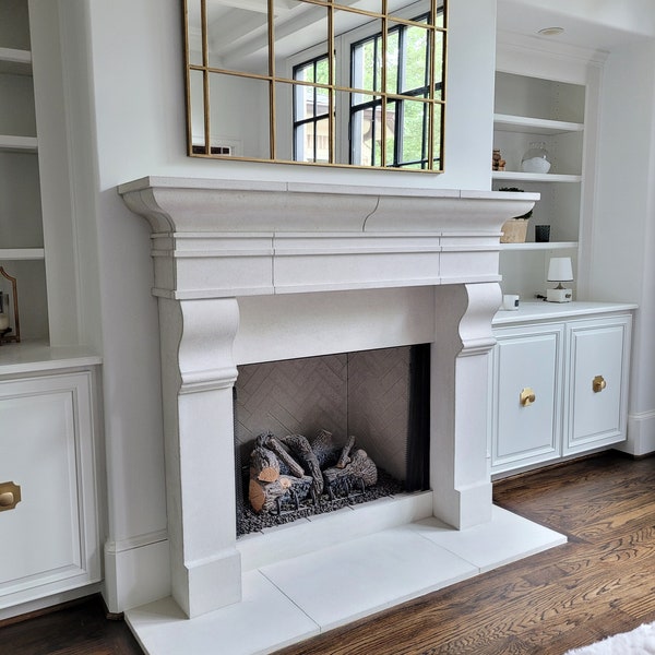 Cast limestone fireplace