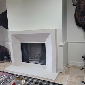 Modern stone fireplace surround image 3