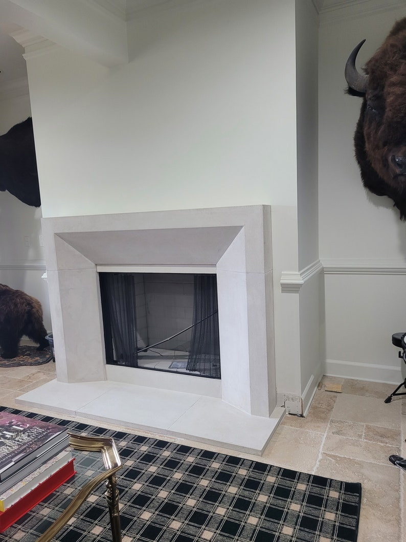 Modern stone fireplace surround image 3