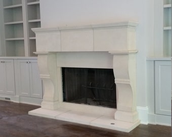 Custom cast limestone fireplace