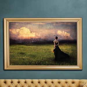 Romantic Woman Field Photographic Fine Art Print, Ethereal Dusk Portrait (Canvas/Giclee)