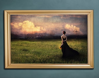 Romantic Woman Field Photographic Fine Art Print, Ethereal Dusk Portrait (Canvas/Giclee)