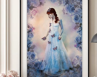 Delicate: Romantic, Feminine, Fantasy Portrait Photographic Print, Dreamy Woman in Butterflies Art